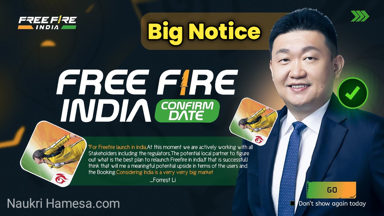 Finally Free Fire India Launch Date Confirm: फ्री फायर इंडिया लॉन्च डेट हुआ घोषित, यहां से होगा सबसे पहले Free Fire India Download -